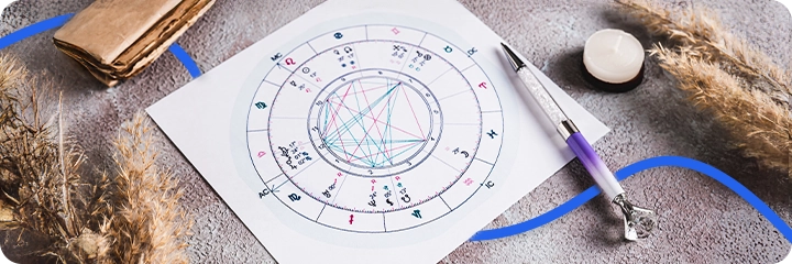 Carte du ciel astrologique illustrant les cycles planétaires et leur influence sur les choix professionnels, la planification de carrière et les opportunités de réussite.