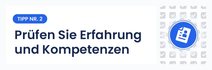 Darstellung zur zweiten Empfehlung für die Wahl eines guten Wahrsagers: „Überprüfen Sie Erfahrung und Kompetenz“ – Empfehlung von Manticus, um einen qualifizierten Experten zu finden