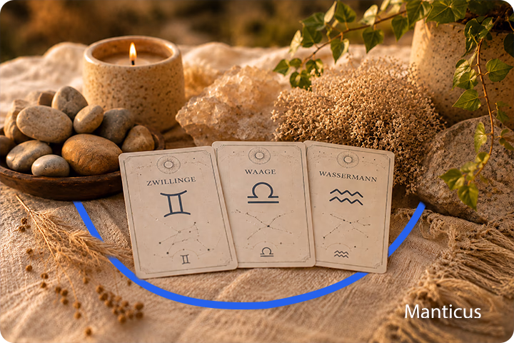 Astrologische Karten der Luftzeichen Zwillinge, Waage und Wassermann, die Kommunikation, Intellekt, Neugier und geistige Kreativität des Elements Luft symbolisieren