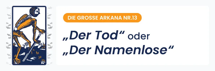 Darstellung der gro&szlig;en Arkana Nr. 13 &bdquo;Der Tod&ldquo; im Tarot, Symbol f&uuml;r Transformation, Zyklusende und Wiedergeburt, verbunden mit der spirituellen Symbolik von Halloween.