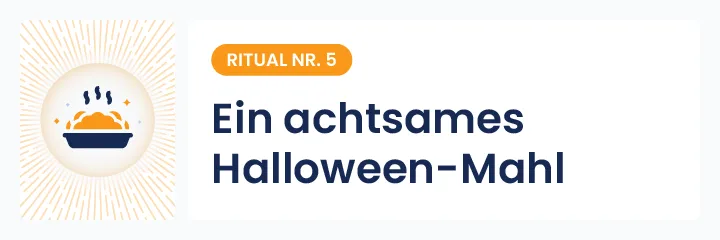 Illustration des Rituals des bewussten Halloween-Mahls, Symbol für Dankbarkeit, Teilen und spirituelle Erdung in den Traditionen von Samhain.